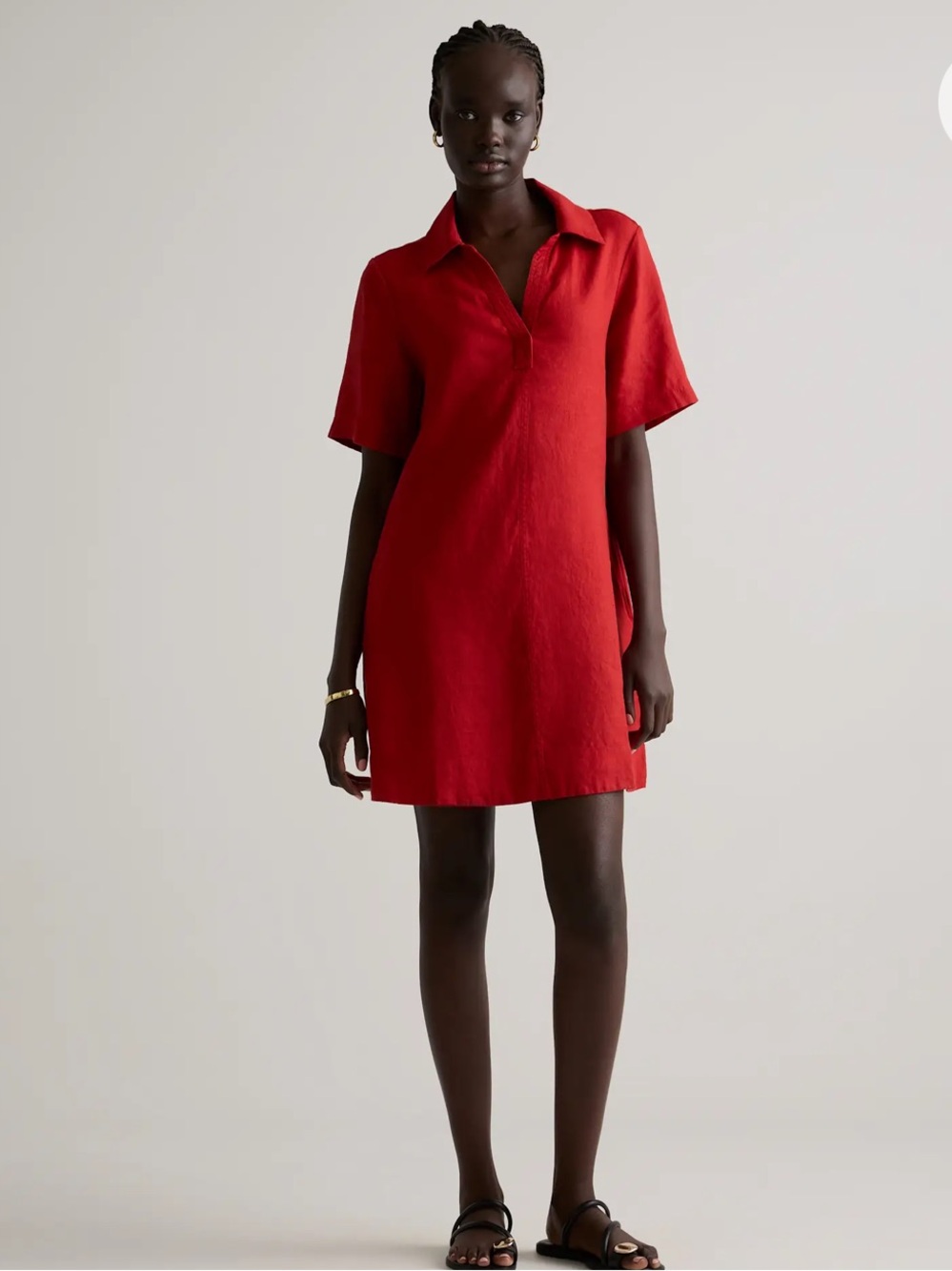 Quince 100% European Linen Popover Mini Dress Chile Red NEW Large